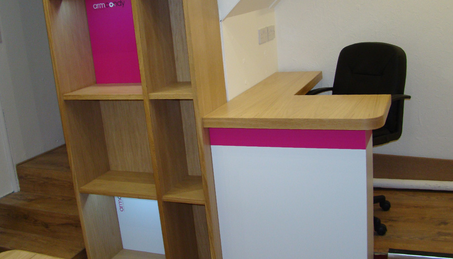 Custom till counter for shop in Falmouth with shelving made by More Creative Cornwall